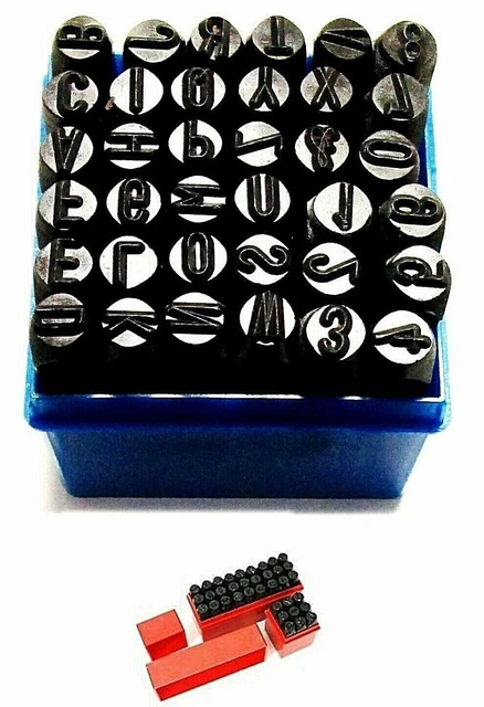 Set Punzoni Stampini Alfanumerici 36 Pz Kit Da 6 Mm Lettere E Numeri Custodia Pl