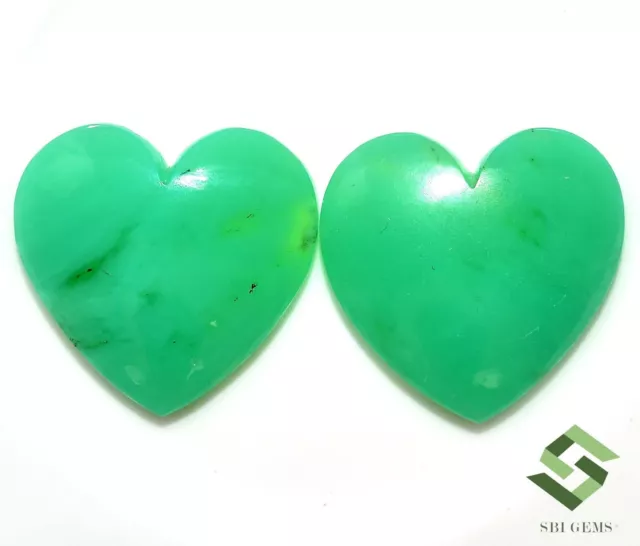 19x19 mm Natural Chrysoprase Heart Shape Cabochon Pair 24.10 CTS Loose Gemstones