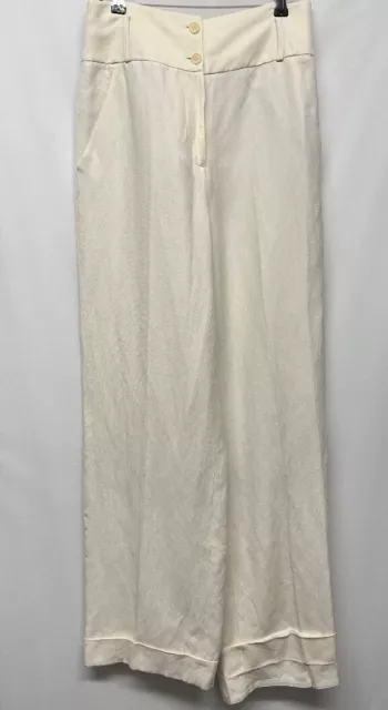 Ladies JAEGER Cream Linen & Silk Wide Leg Trousers Size UK 12  - CG L24