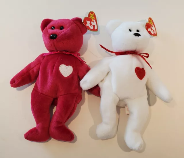 TY Beanie Babies Set Lot 2 Retired Valentine Heart Bears Valentina Valentino