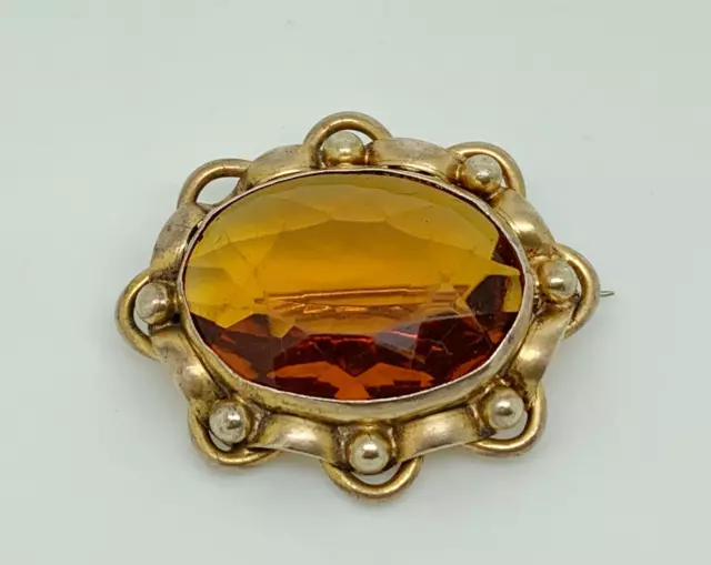 Antique Victorian Gilt Metal Faux Cairngorm Paste Glass Statement Brooch