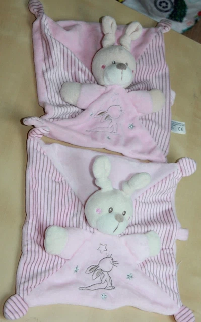 Doudou Simba Toys Kiabi Lapin Plat Rose Etoile Argent Attache Tetine Lot 2