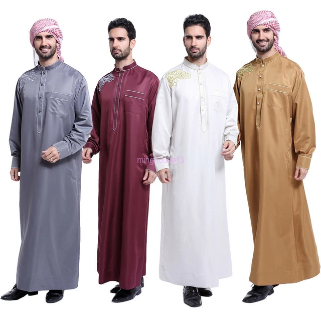 Abito uomo Jubba Thobe musulmano Ramadan Kaftan Dubai Jilbab Abaya Thoub abito caftano