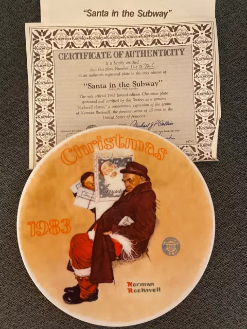 1983 Santa in the Subway 10th Christmas Series Norman Rockwell Collector Plate