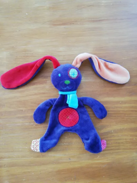 Doudou Nicotoy Simba Toys Lapin Plat Violet Rond Rouge Écharpe Bleue Orange