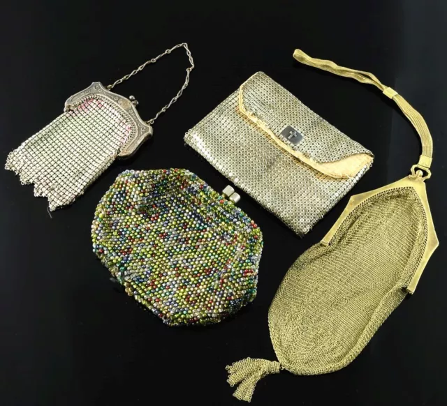 Fine Estate Lot Antique Art Deco Enamel Gold Gilt Metal Mesh Evening Bags Purses