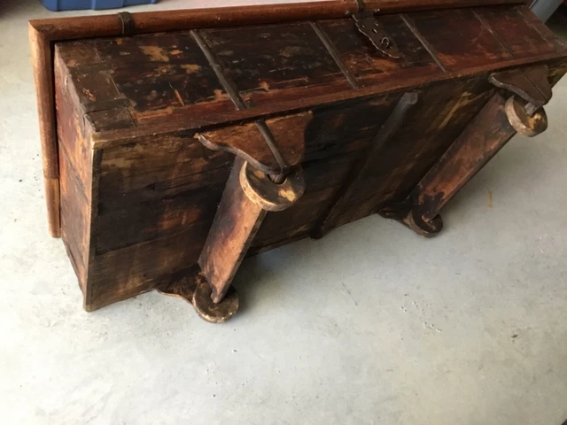 ANTIQUE 19TH CENTURY CHINESE TRUNK on Wood Wheels Republic Era