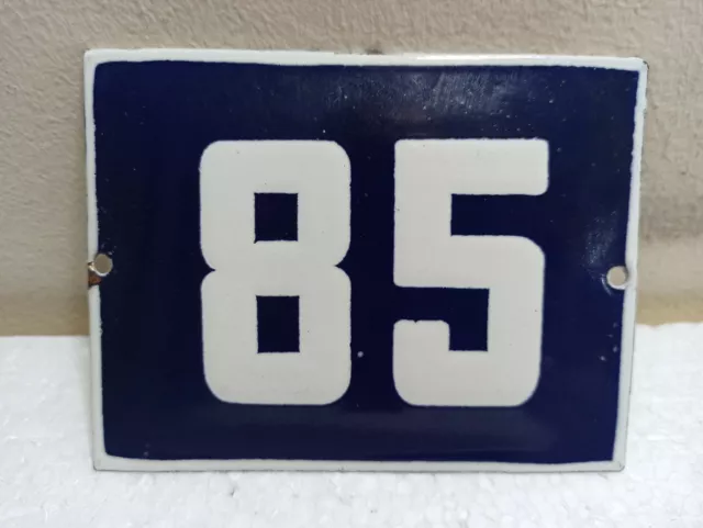 Vintage Enamel Sign Number 85 Blue House Door Street Plate Metal Porcelain Tin