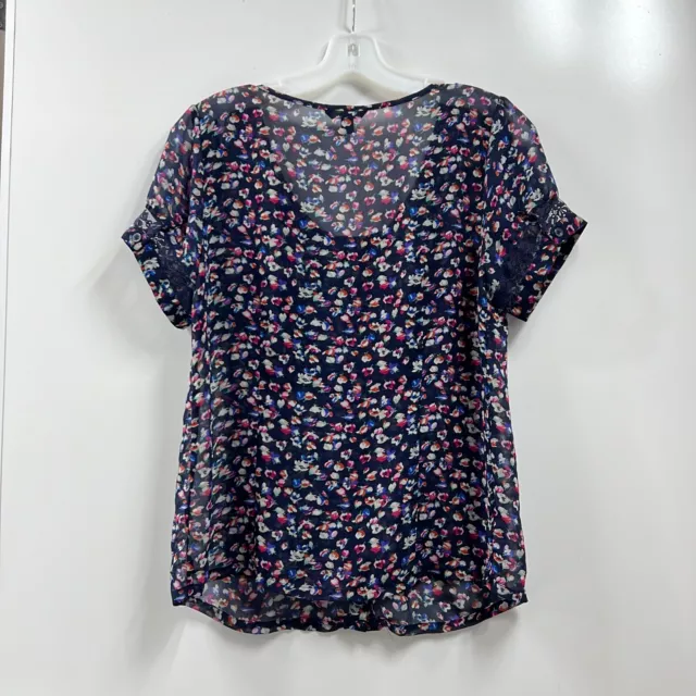 American Eagle Outfitters Women's Navy Floral Button Front Blouse Top Sz Medium