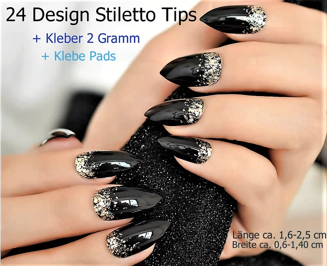 Kunstnägel Set Bling Art – Silber Gel Ombre, Oval, Mittellang, Inkl. Kleber & Werkzeug