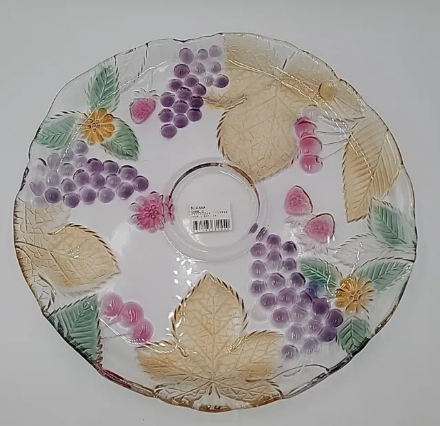 Mikasa Chip and Dip Platter Fruit Leaf Glass Platter 15" Large 2 Sectioned Tray