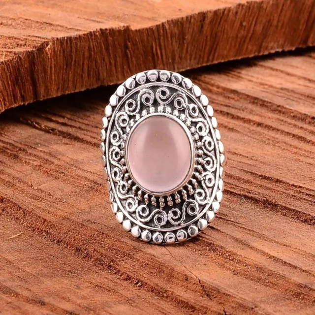 Rose Quartz Handmade 925 Sterling Silver Jewelry Ring For Womens