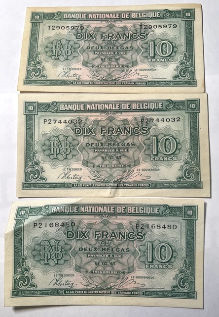 1943 10 Dix Francs Belgium Lot of (3)