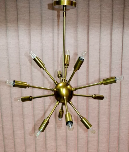 Vintage Antique Brass Mid Century 12 Arms Sputnik Pendant chandelier Fixture