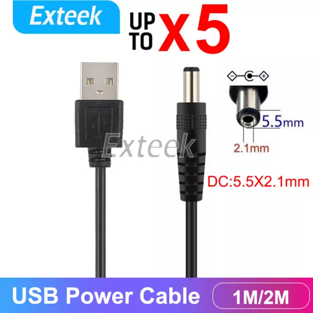 USB 2.0 A Type Male to DC 5.5 x 2.1mm Male DC 5V Power Plug Connector Cable AU