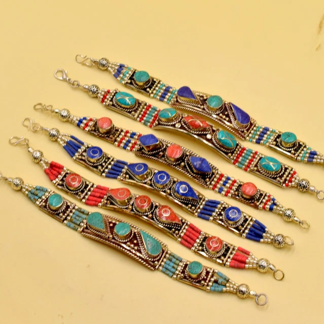 Großhandel 6 PSC Lot-925 Versilbert Tibetische Türkis Koralle Armband RC6051