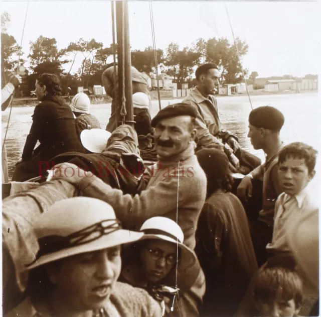 FRANCE Traversée en bateau c1930 Photo Plaque de verre Stereo Vintage P29L5n21