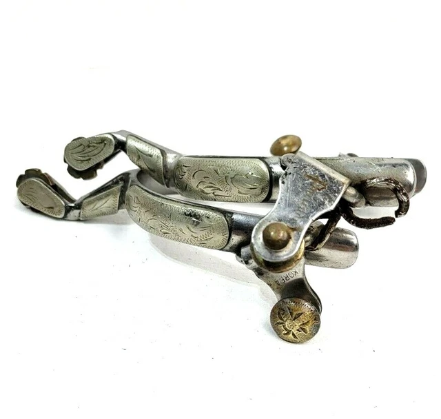 Partrade Korea Boot Spur Pair Etched Detail 6 Flat Point Rowels
