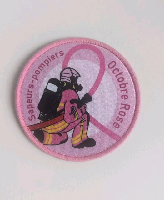 Patch Sapeurs-Pompiers Octobre Rose – 8 Cm, Velcro, Design Ruban Rose Pour Soutien Cancer Du Sein