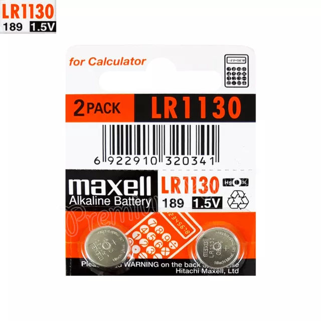 2 X Maxell Alkalisch LR1130 Batterien 1.5V LR54 189 389 SR1130SW AG10 Pack 2