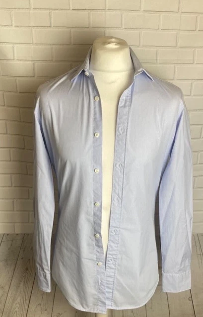 T.M. Camicia Lewin scacco blu 15"" - 34"" polsino aderente con bottoni