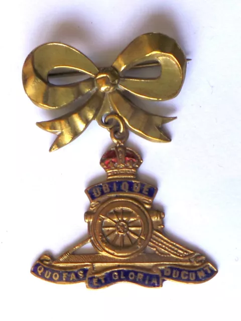 Ww1 / Wwi Military Enamel The Royal Artillery Regiment Bow Sweetheart Brooch