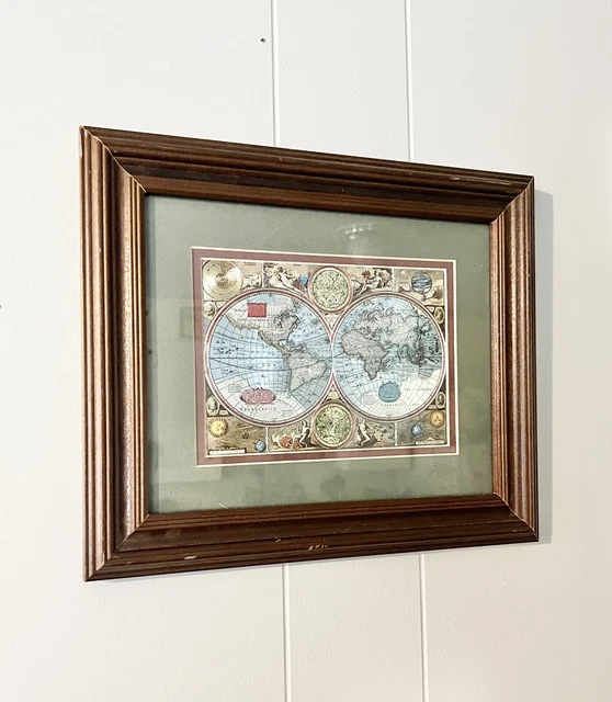 A NEW AND Accvrat Map Of The World 1626 Foiled World Map Framed Wood 12