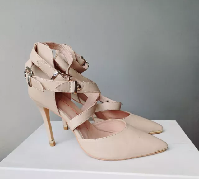 MOLLINI vendy nude leather strappy heels size 8 RRP$159