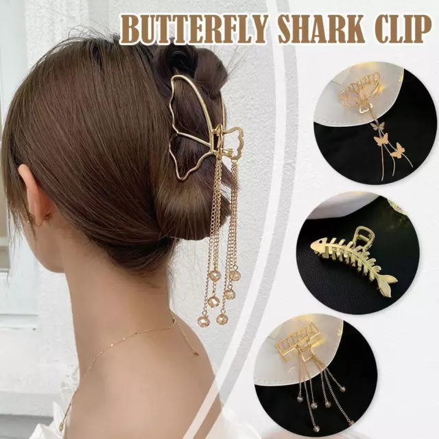 Large Metal Hair Clip with Butterfly Pendant and Strong Claw for Wome Prof V7