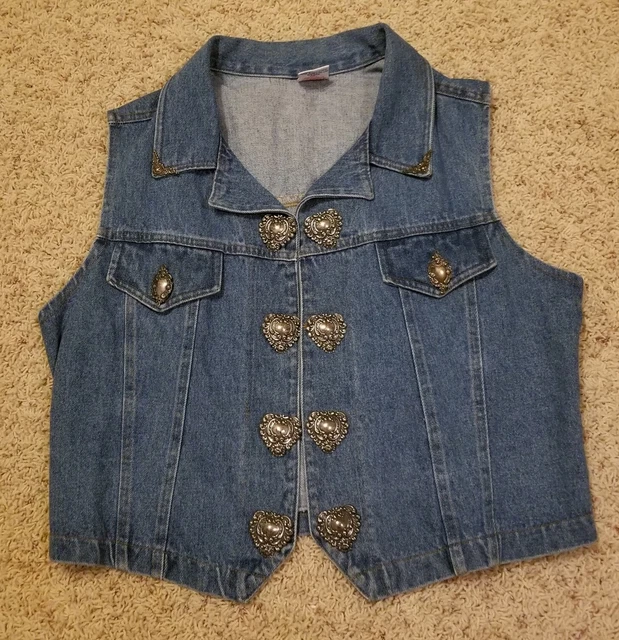 Vintage Watch L.A. Blue Denim Jean Vest Cherubs Angelic Hearts Embellishments