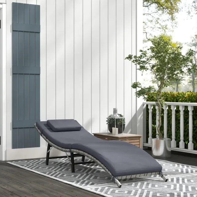 Folding Rattan Sun Lounger Outdoor Chair w/ Cushion for Garden Patio Grey