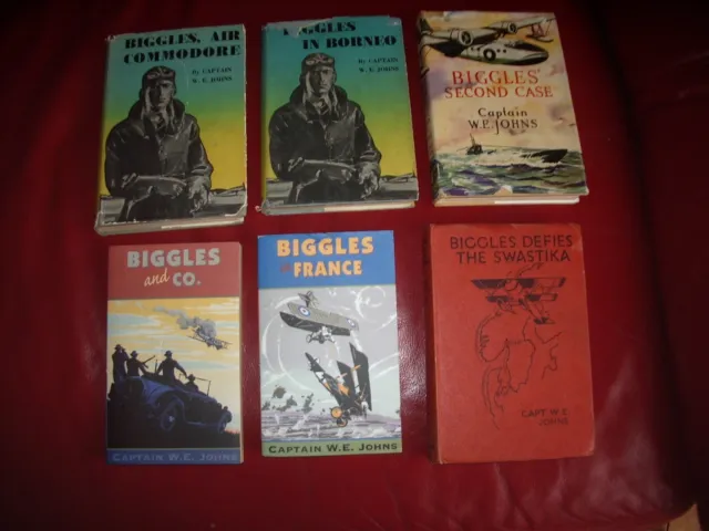 Vintage Biggles Books Collection Of Six W E Johns + Howard Leigh Prints
