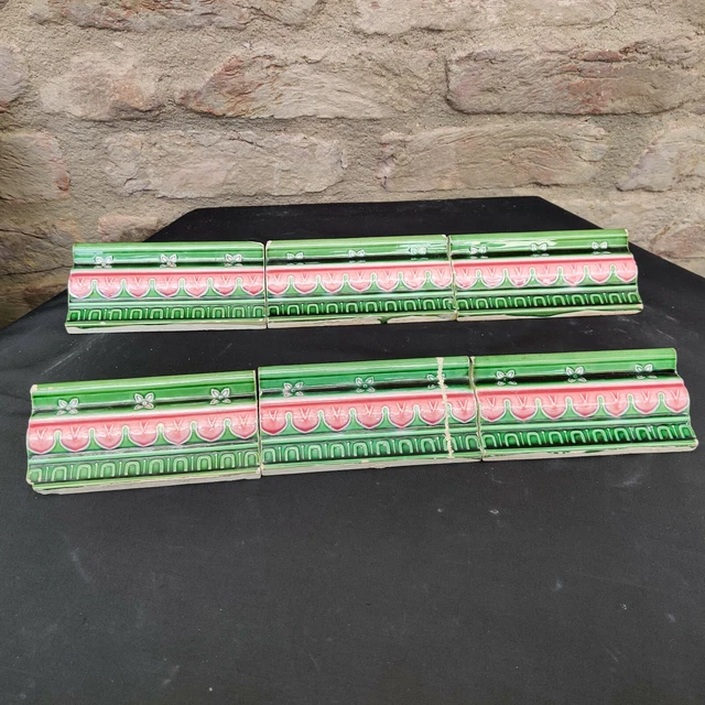 Vintage Architecture Furniture Tile 6 Pcs Dk Tm Majolica Nouveau Art Japan CT157 2