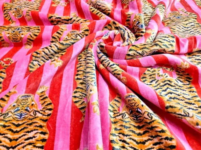 Indian Velvet Fabric Sewing Dress Material Pink Tiger Print Dress Craft Fabric