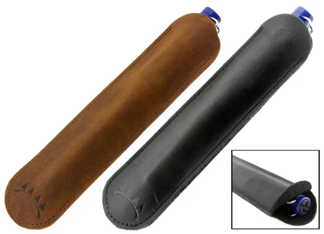 2 PCS Top Grain Genuine Leather Pen Sleeve/Slip/Case, 1 Black & 1 Brown