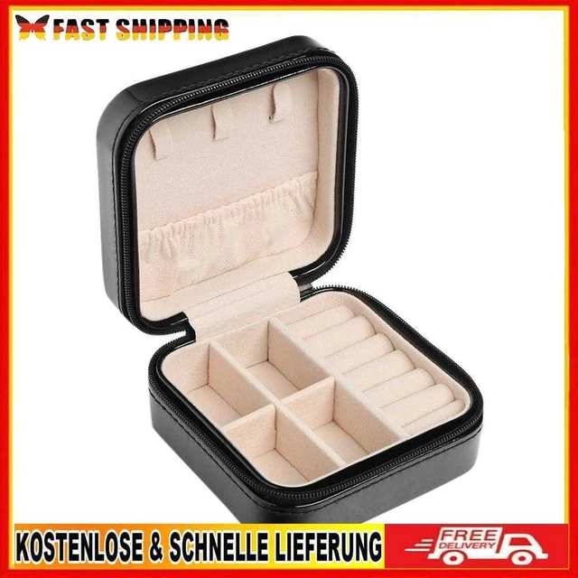 woyiazt Tragbare Ohrringe Ringe Aufbewahrungsbox PU-Leder Schmuck Vitrine (schwa
