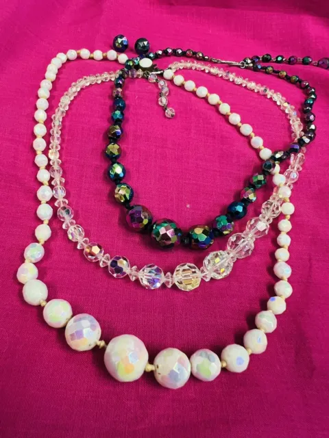 job lot Aurora Borealis carnival glass necklaces dark white & light Beads Chain