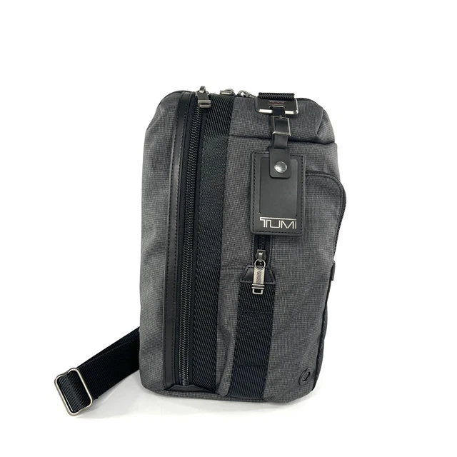 TUMI Morado Sling Crossbody Day Bag Gray Plaid with Black Trim
