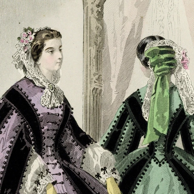 Les modes Parisiennes Demoiselles Comte Calix  - Gravure Aquarelle XIXe