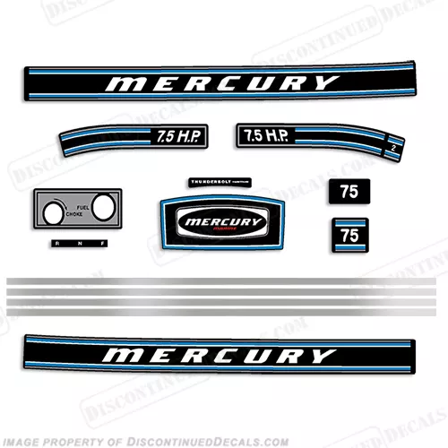 Fits Mercury 1973 7.5hp Outboard Decal Kit -Decal Reproductions in Stock