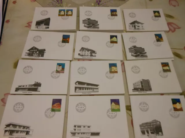 Liechtenstein 1980 Lot De 12 Fdc Serie Complete Batiments De La Principaute