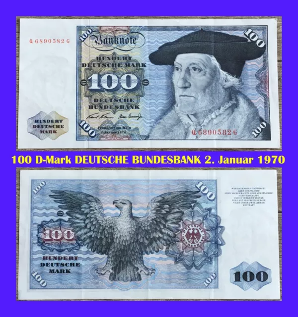 Ⓜ️ 100 Deutsche Mark ☘️ 2.Januar 1970 DM 💥 Schein Bundesbank 🍄 Q 6890582 G 🌐