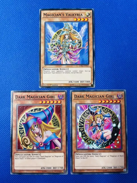 Yugioh 3 Card Set - Dark Magician Girl (2 Versions) + Magician's Valkyria - NM