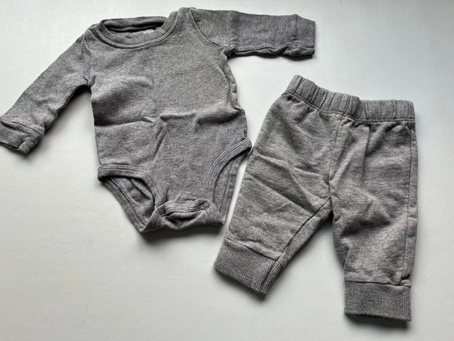 baby boy clothes Size 3 Months Carters Long-sleeve One Piece Shirt Pants Gray