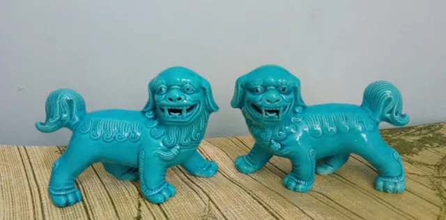 Pair vintage Turquoise Blue chinese foo dog