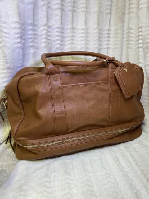 Sole Society Mason Brown Vegan Leather XL Duffle Weekender Handbag Purse