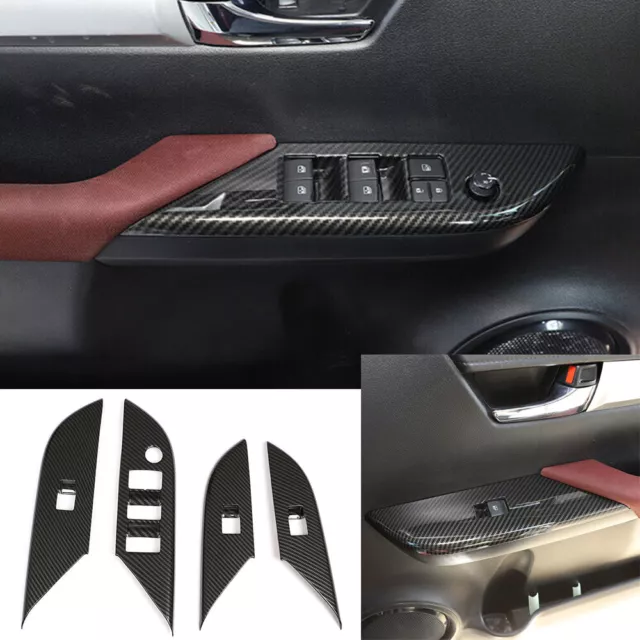 Carbon Fiber ABS Window Lift Switch Button Cover For Toyot@ Hilux Revo 2015-2021