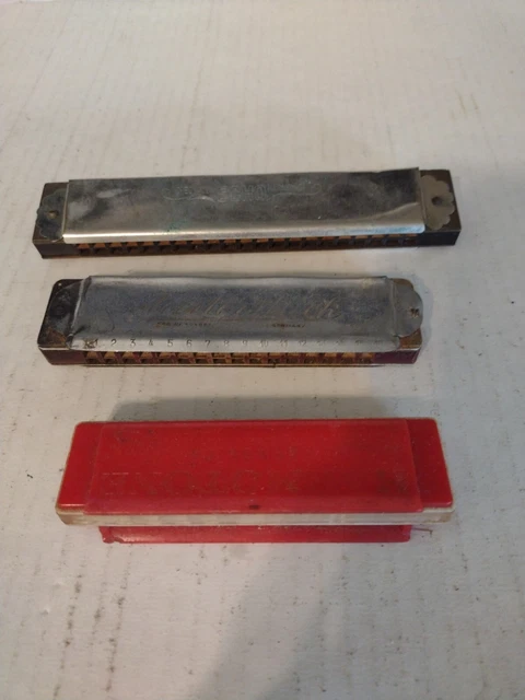Vintage Harmonica Set of 3 Antique Musical