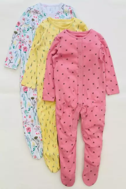 Tute da pigiama per bambine ex F&F confezione da 3 floreali rosa giallo bombo cotone grows
