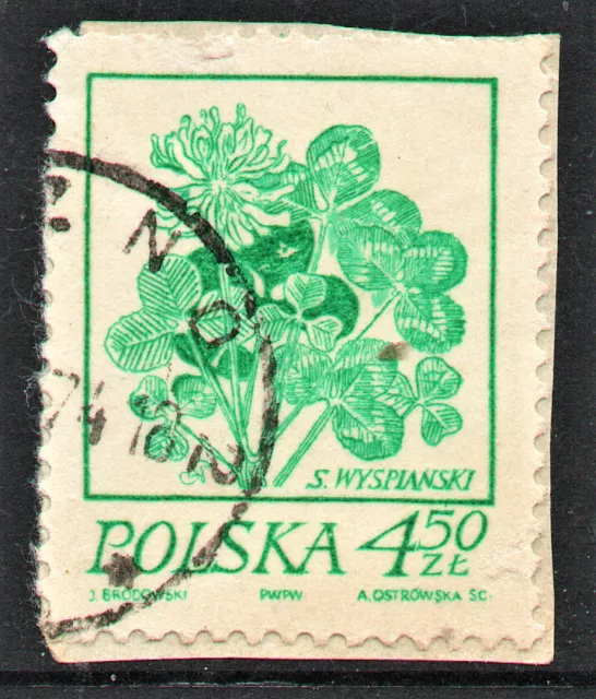 MNH Green " WYSPLANSKI'S FLOWER DRAWINGS - CLOVER " Poland 1974